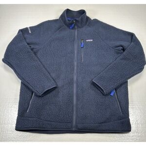 Patagonia Deep Pile Fleece Jacket Mens XXL Blue Retro Full Zip Sweater